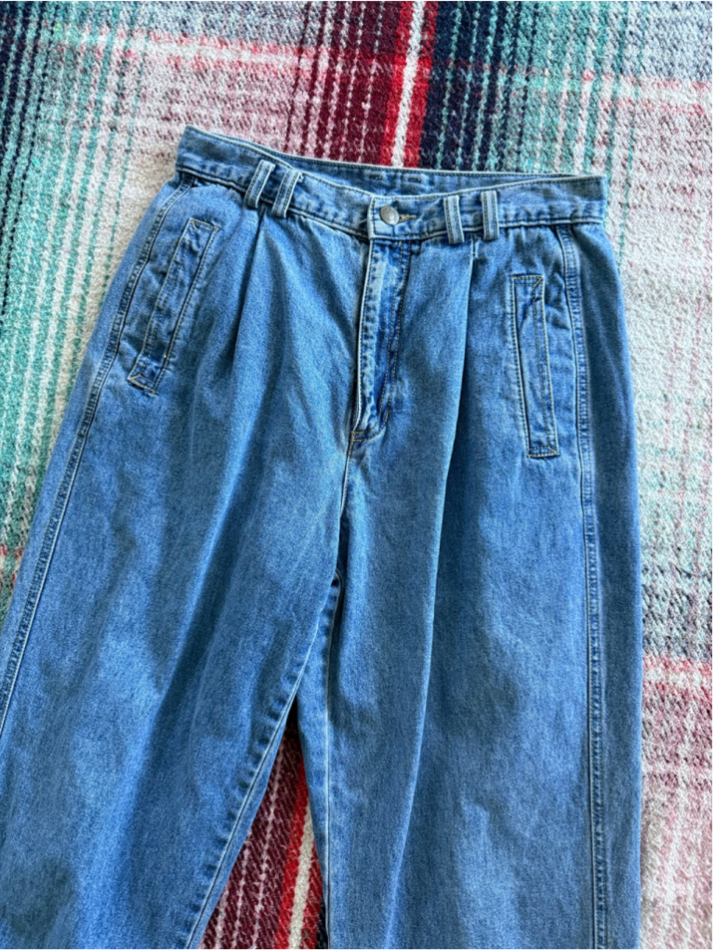 Vintage Liz Wear Liz Claiborne Pleated Blue Denim Pants 12 Petite (28x27)